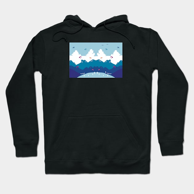 mountain view blue Hoodie by NitArtCafe